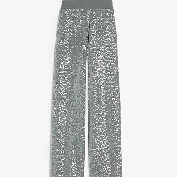 Silver Sequins High Waist Wide Leg Pant in Heather Gray NWT - Picture 2 of 5